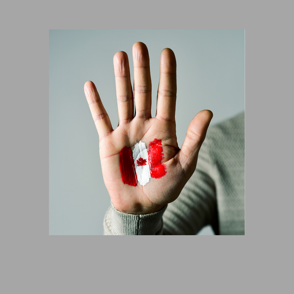 image of a Canadian flag painted on a hand, representative of the immigrant homebuying service provided by Canadian Mortgage Broker Michelle Campbell